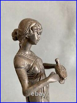 Vide poche étain argenté Art Nouveau Femme Lady jugendstil pewter sculpture WMF