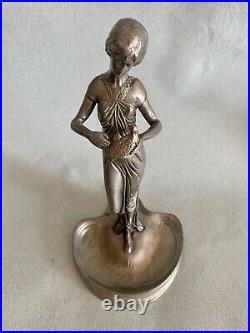 Vide poche étain argenté Art Nouveau Femme Lady jugendstil pewter sculpture WMF