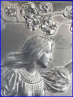 WMF boîte métal argenté et verre femme 1900 Art Nouveau